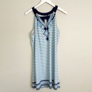 CABANA LIFE Women’s Blue White Geometric Print Sleeveless Shift Dress Size Large